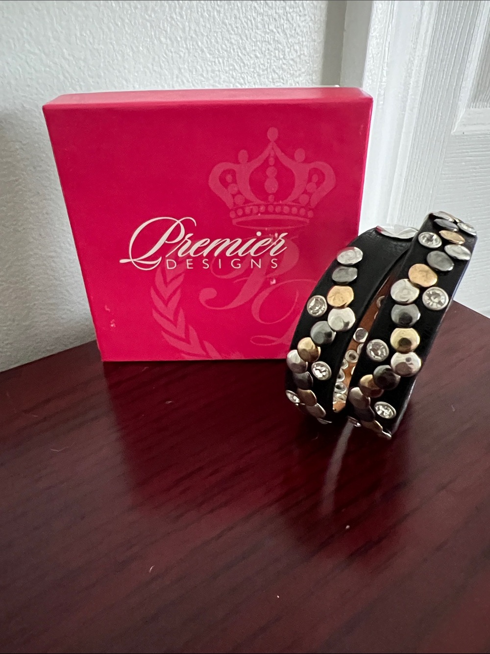 Premier Designs Black Vegan Leather Double Wrap Bracelet